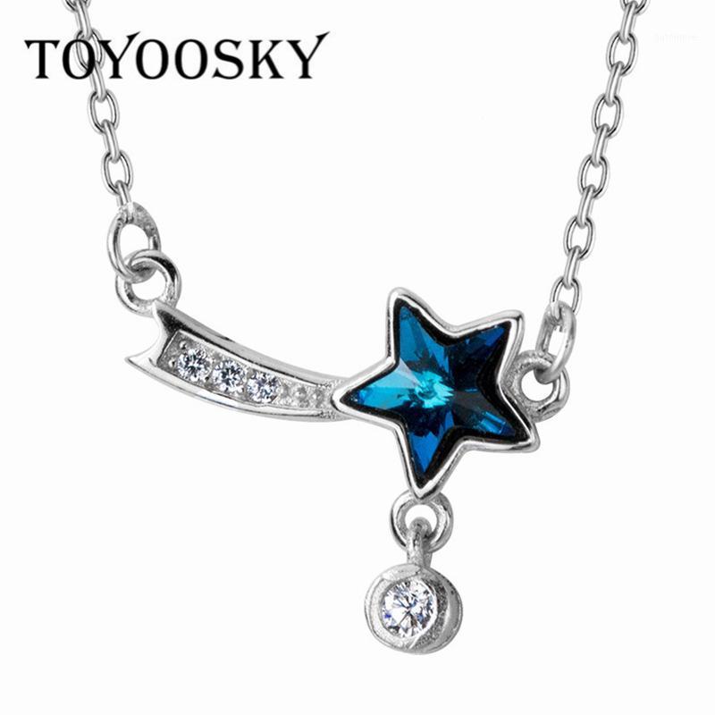 

TOYOOSKY 925 Sterling Silver Meteor Necklace Female Blue Crystal Star Short Paragraph Five-pointed Star Necklace Chain Jewelry1