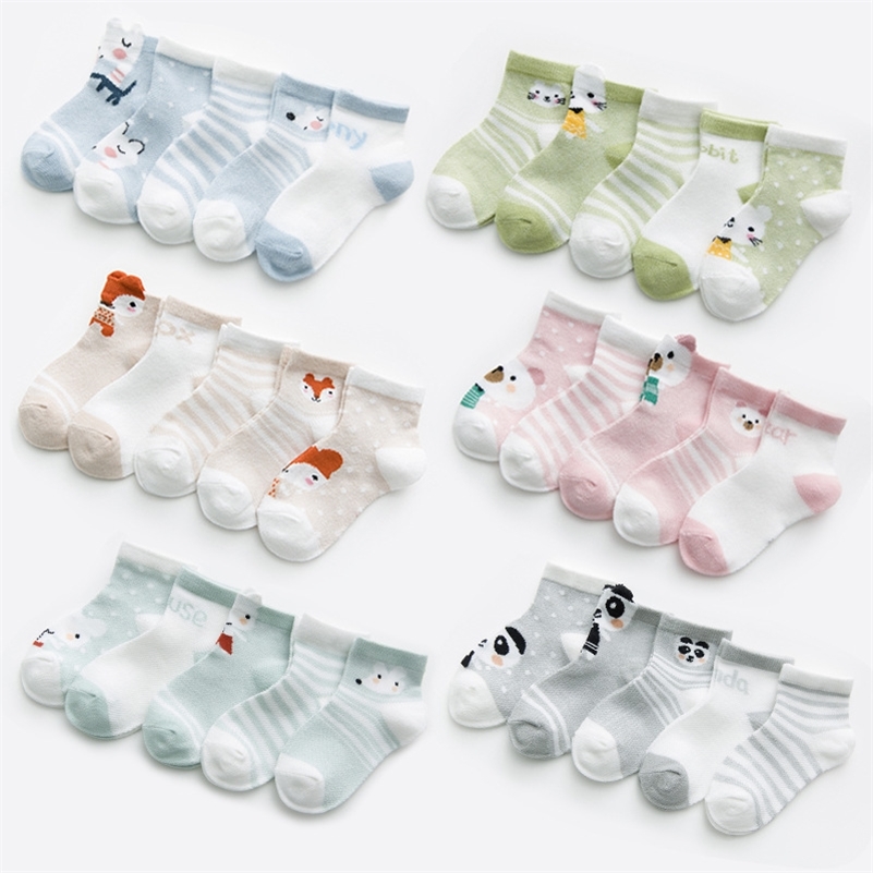 

5pairs/Lot Summer New Kids Cotton Socks. Boy Girl Baby Cute Cartoon Mesh Socks. For 1-12 Years Children Fashion Socks CN LJ200828, C066 green tu
