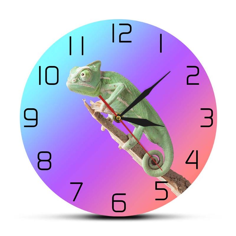 

Chameleon Animal Wall Clock Wildlife Home Décor Quartz Movement Timepieces Lizard Reptile Round Clocks For Bedroom Living Room