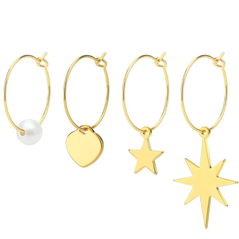 

Star Hoop Earrings For Women Stainless Steel Gold Silver Color Octagonal Pearl Heart Round Circle Earrings Jewelry Wholesale
