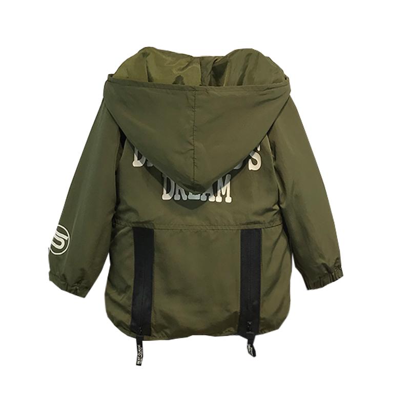 

Children Jacket For Boys Hooded Windbreaker Autumn Long Sleeve Letter Print Outerwear Zipper Kids Toddler Clothings 2-7 Years, Green