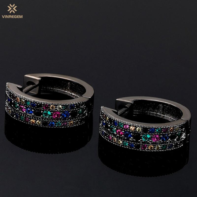 

Hoop & Huggie Vinregem Hip Hop Rock 925 Sterling Silver Zircon Gemstone Personality Black Gold Unisex Earrings Fine Jewelry Wholesale, Golden;silver
