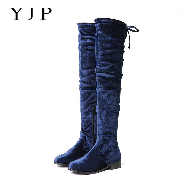 

NIS Women Thigh High Boots, Black/Blue Soft Short Plush Winter Warm Boots, Ladies Sexy Over The Knee 3cm Mid Heels Zip Shoes1