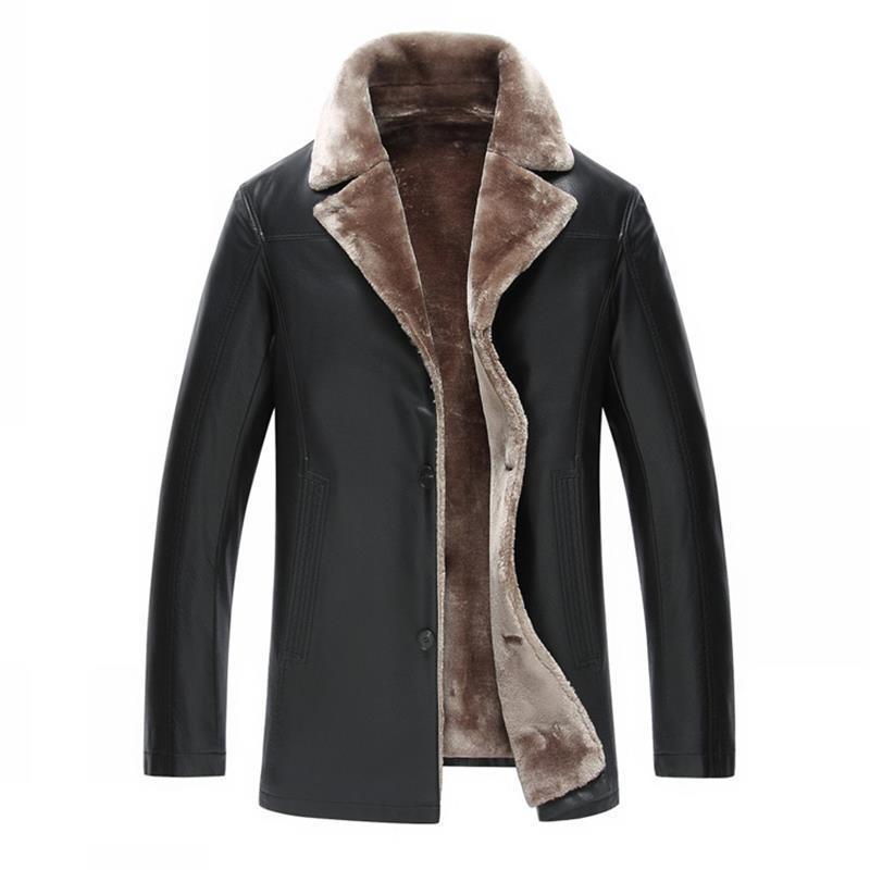 

New Men's Winter Leather Jacket Casual Coat Fur Collar Thick Velvet Warm Motorcycle Leather Jackets Parkas Jaqueta Masculino, Black