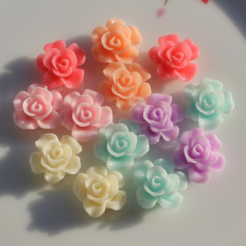 

50/100pcs Factory Wholesale 15mm Mixed Color Flatback Rose Resin Flowers Appliques For Phone /Wedding / DIY Craft