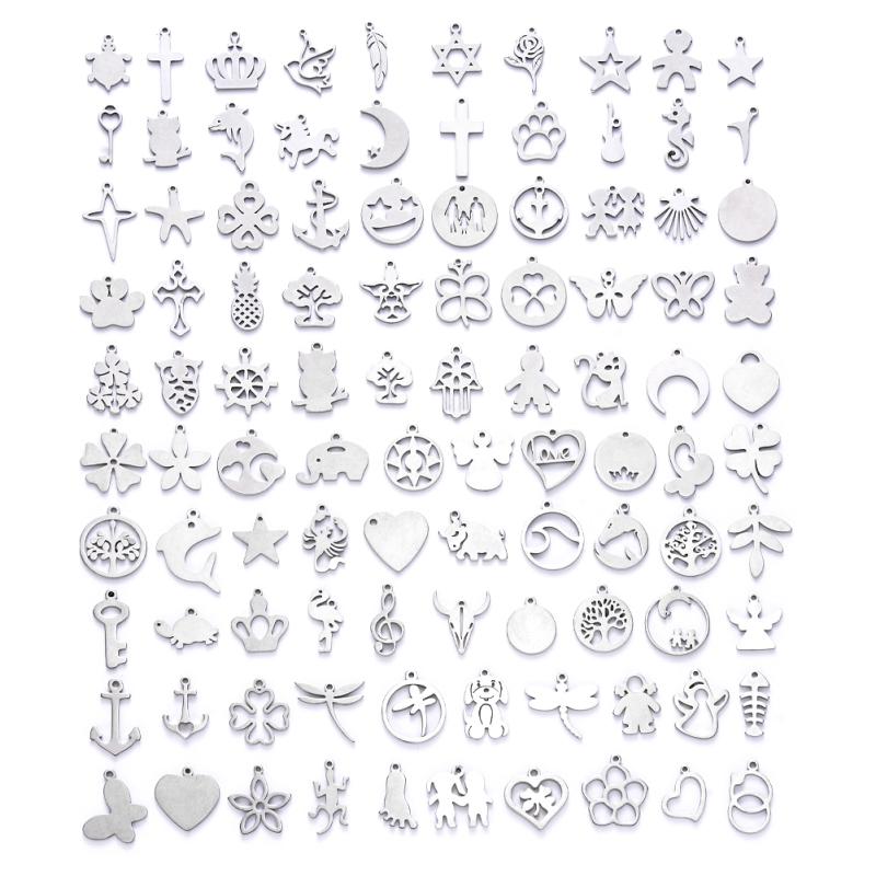 

100pcs Small Mini 304 Stainless Steel Pendants Charms Mixed Shapes for Jewelry Making DIY Bracelet Necklace Earring Supplies