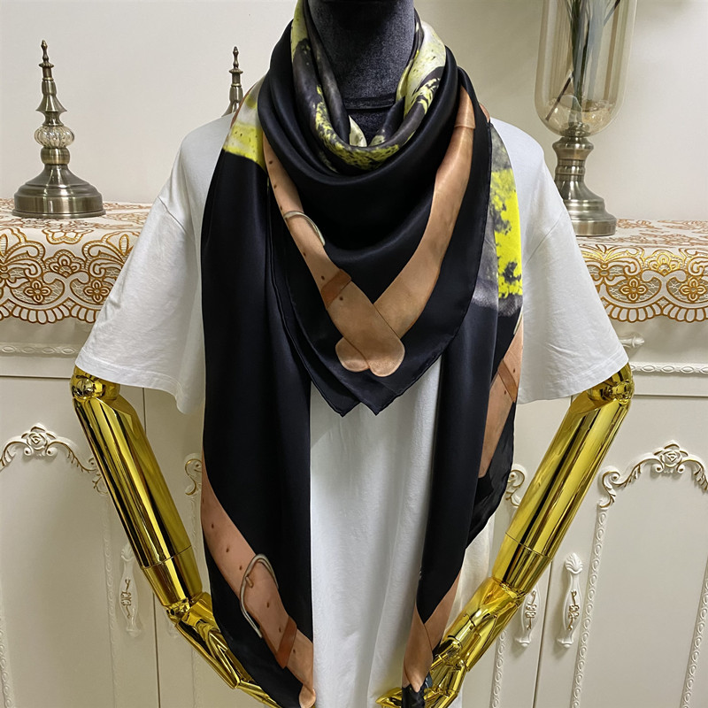 

new style women's square scarves shawl 100% silk black color print letters skirt pattern size 130cm - 130cm