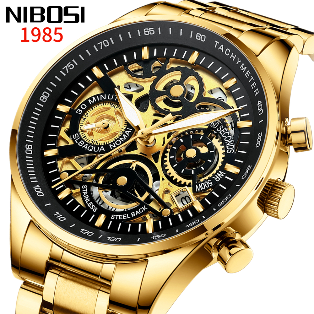 New Arrival NIBOSI Mens Watches 2020 Fashion Sport Top Brand Luxury Male Clock Big Dial Military Waterproof Skeleton Watch Relogio Masculino