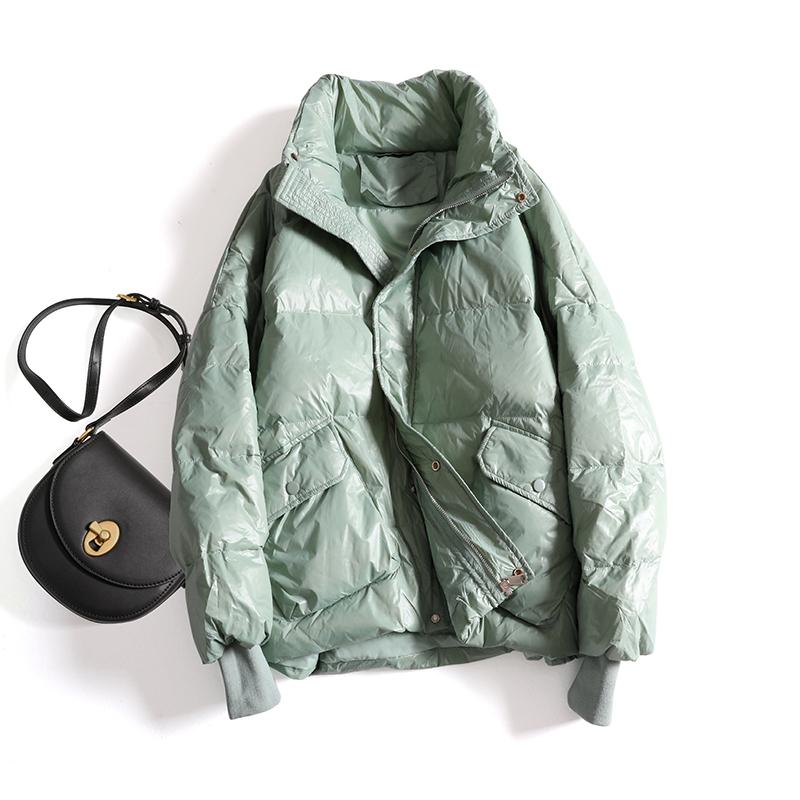 

2020 New Winter Women Puffer Jacket White Duck Down Coat Long Sleeve Stand Collar Warm Parka Female Short Waterproof Coat, Black