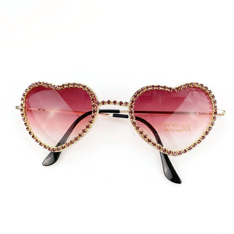 

Sunglasses 2021 Vintage Round Diamond Heart Shape Women Punk Red Black Clear Lens Rhinestone Eyeglasses UV400 FML