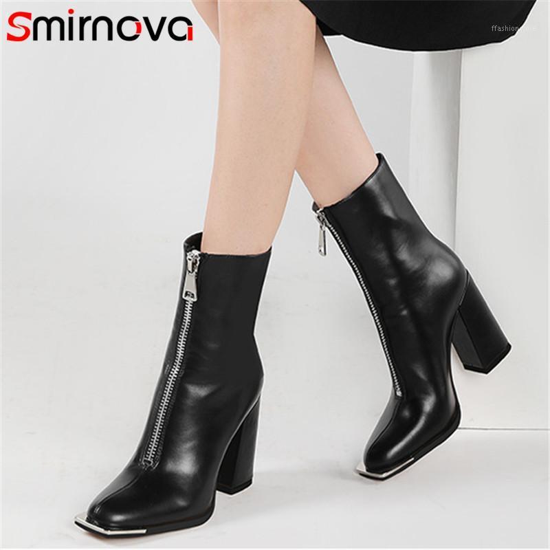 

Smirnova 2021 Autumn Winter High Heel Boots Women Zipper Solid Colors Casual Shoes Fashion European Style Ankle Boots Women1, Beige