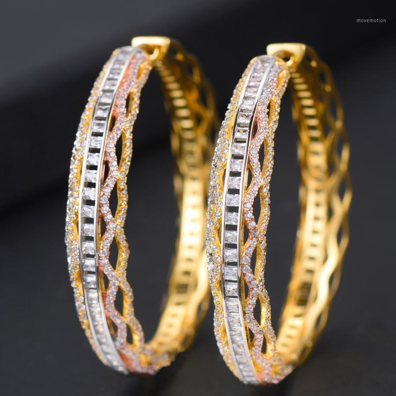 

GODKI Luxury 3 Tone Cubic Zircon Statement Big Hoop Earrings For Women Wedding DUBAI Bridal Square Circle Hoop Earrings 20211
