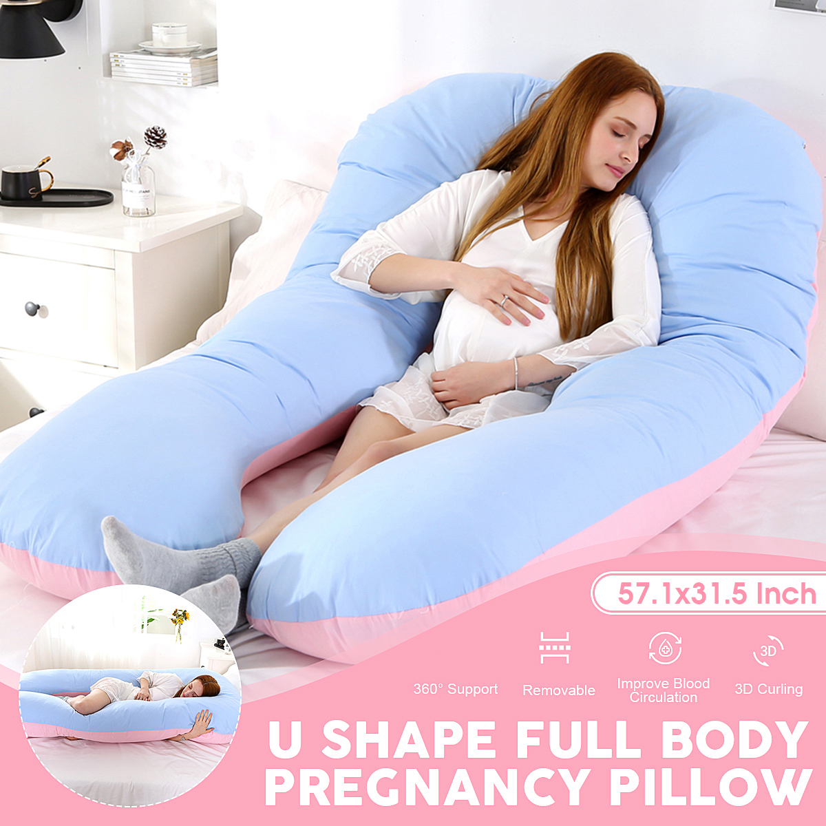 

145X80cm Pregnant Women Sleeping Support Pillow Pure Cotton Pillowcase U Shape Maternity Pillows Pregnancy Side Sleeper Bedding