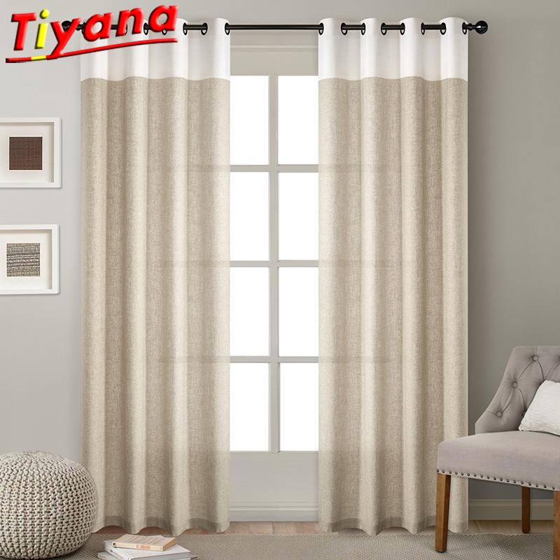 

1 PC Grommet Top Modern Simple Cotton Linen Solid Color Stitching Curtains for Living Room Semi-Blackout Curtains for Bedroom*VT, Style 1