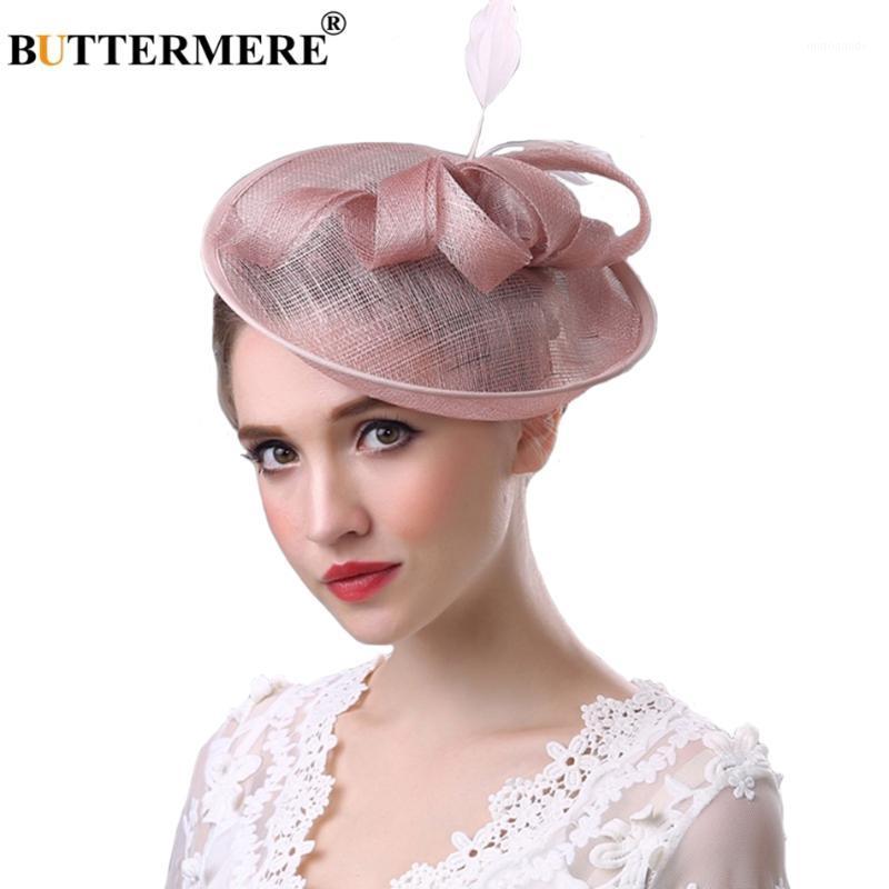 

BUTTERMERE Pink Fedora Hats For Woman Wedding Linen Party Hats Ladies Feather Elegant Bowknot Female Fancy Bride Hat White1, White hat