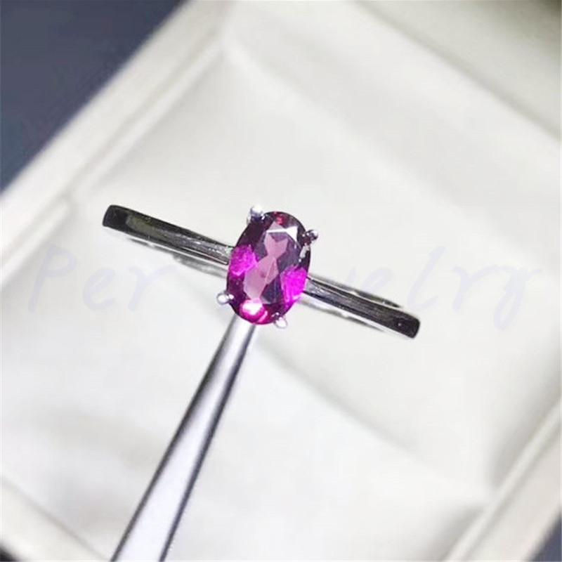 

Cluster Rings Per Jewelry Natural Real Pyrope Simple Small Ring 4*6mm 0.6ct Gemstone 925 Sterling Silver Fine J211257, Golden;silver