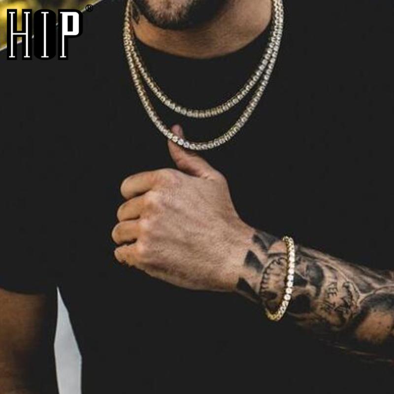 

Hip Hop Tennis Chain CZ Stone 4MM Bling Iced Out Gold Cubic Zircon Necklaces Bracelet For Men Jewelry 20/22/24inch