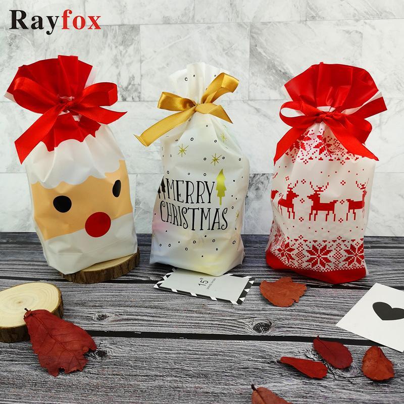 

2019 Christmas Gift 10Pcs Santa/Elk Cookie Candy Handmade Soap Drawstring Bag Baking/ Biscuits Set Pack New Year Gifts Favors1