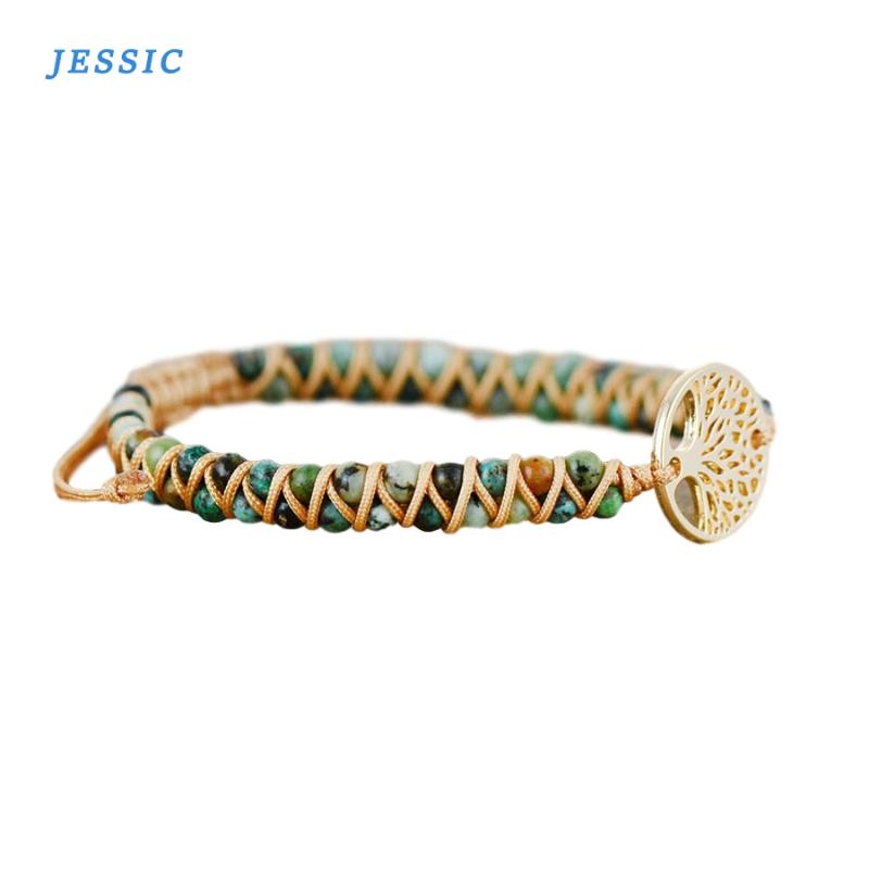 

JESSIC Tree Charm Bracelets African String Braided Bracelets Yoga Friendship Lover Bracelet Pine Beaded Multilayer Bracelet