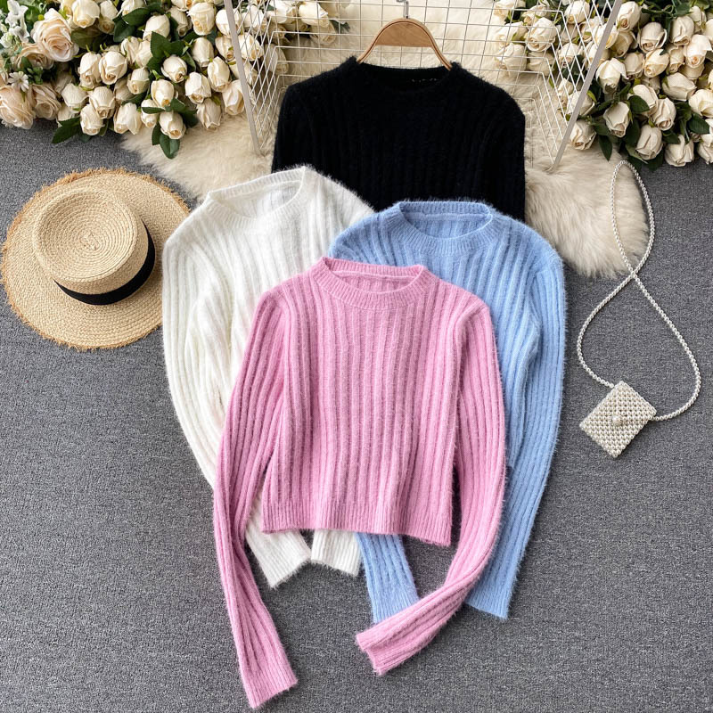 

2021 New singiny women's knitted sweater the neck long skinny jumper autumn hot fashion streetwear pullovers CQVH, White