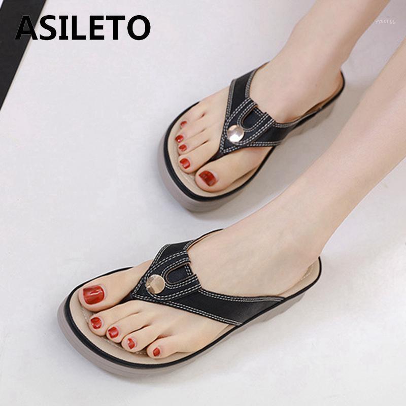 

ASILETO New 2021 Women Sandals Clip Toe 4cm Wedge Heels Thick Bottom Platform Simple Slip-On Classsic Light Big Size 42 A36121, Black
