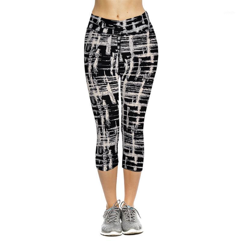 

Women' Cropped Casual Fitness Slimming Leggings Printed Calf-Length Sports Gym Yoga Pants1, Dark blue green
