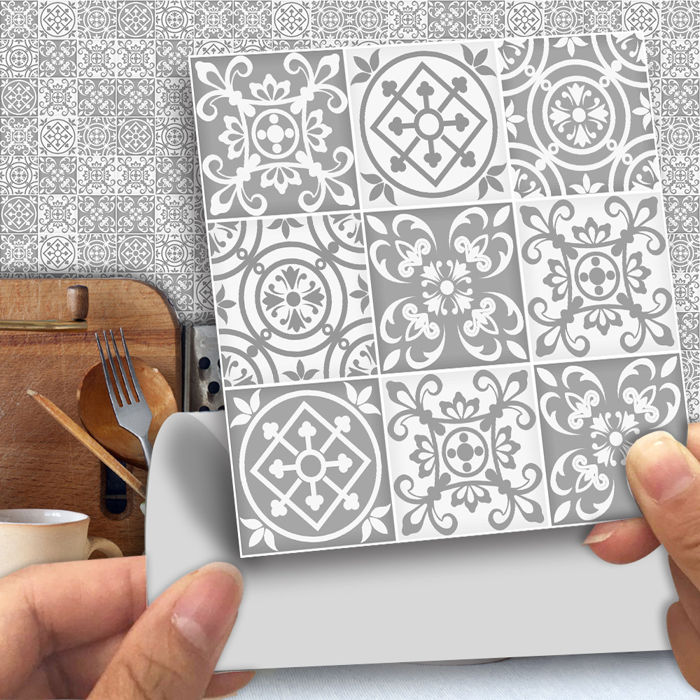 

25Pcs/pack Grey Vintage Victorian Moroccan Retro Mosaic Traditional PVC Tile Stickers Self-adhesive Wall Decor 10x10cm/15x15cm