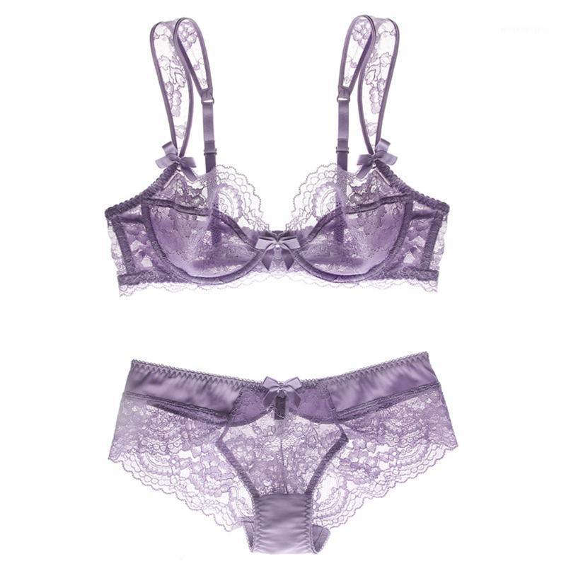 

Varsbaby sexy large size unlined ultra-thin lace underwear plus size bra and panty set for women1, Wine red