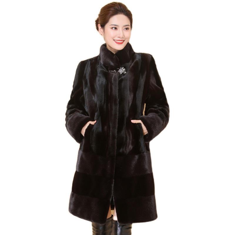 

2020 winter mink coat women' middle long full mink middle aged mother coat ourwear fur warm B367, Black 20-11