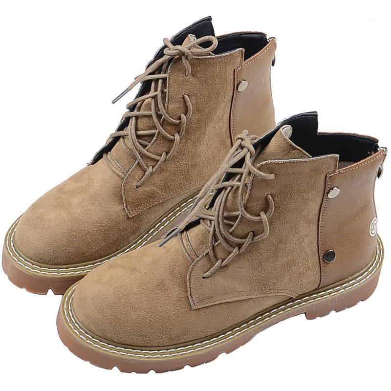 

2020 New Flat Lace-Up Boots British Style Handsome Retro Womens Ankle Boots Wild Short Mori Casual Women's Shoes1, Black