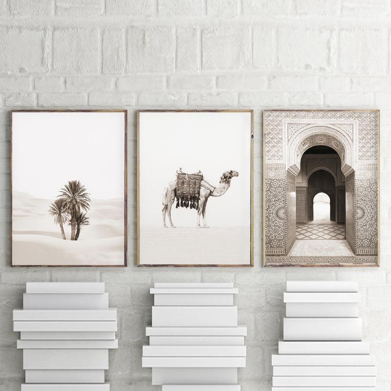 

European Morocco Door Boho Wall Art Vintage Poster Canvas Painting Desert Posters And Camel Prints Wall Pictures For Living Room