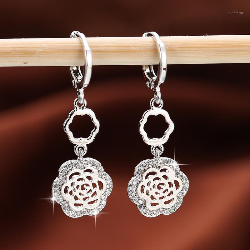 

Cubic Zirconia Camellia Earrings for Women Drop Earrings Fashion Wedding Earings jewelry pendientes Z3121