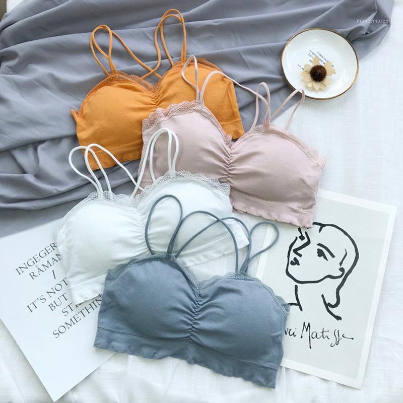 

Sports Underwear Women's Korean Tube Top Wrap Bra Without Steel Ring Beautiful Back Gathered Anti-Glare Sling Bottoming Vest1, Bean paste