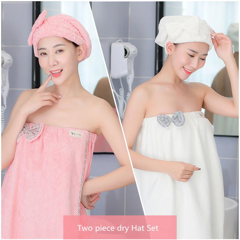 

Coral Hair Dry cap Bath Skirt Set Korean Fashion Superfine Fiber Water Absorption Quick Drying Home Bath Cap Two Piece Set Towel, Pink