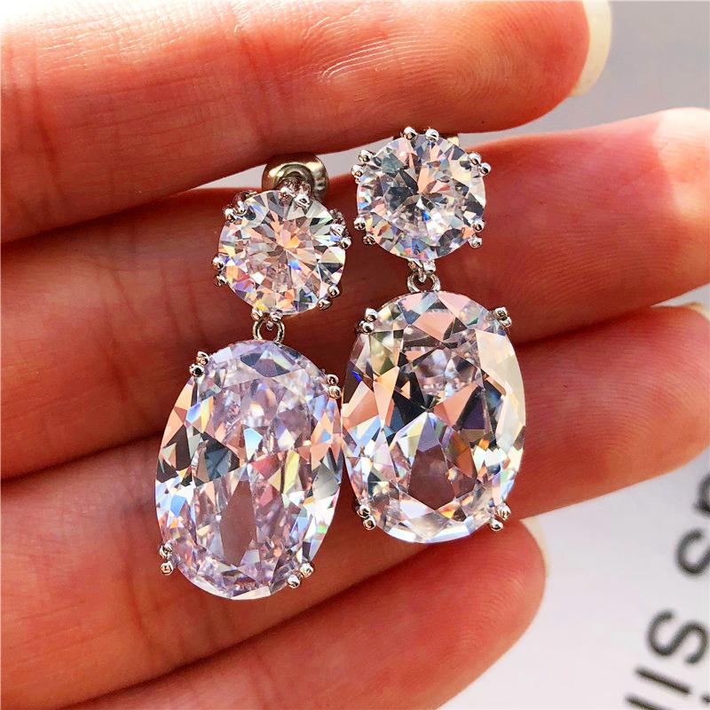 

Dangle & Chandelier Big Zircon Earrings Crystal Cubic Stud Women Bridal Wedding Jewelry Pink Stone Bohemia Earring For Girl's, Silver