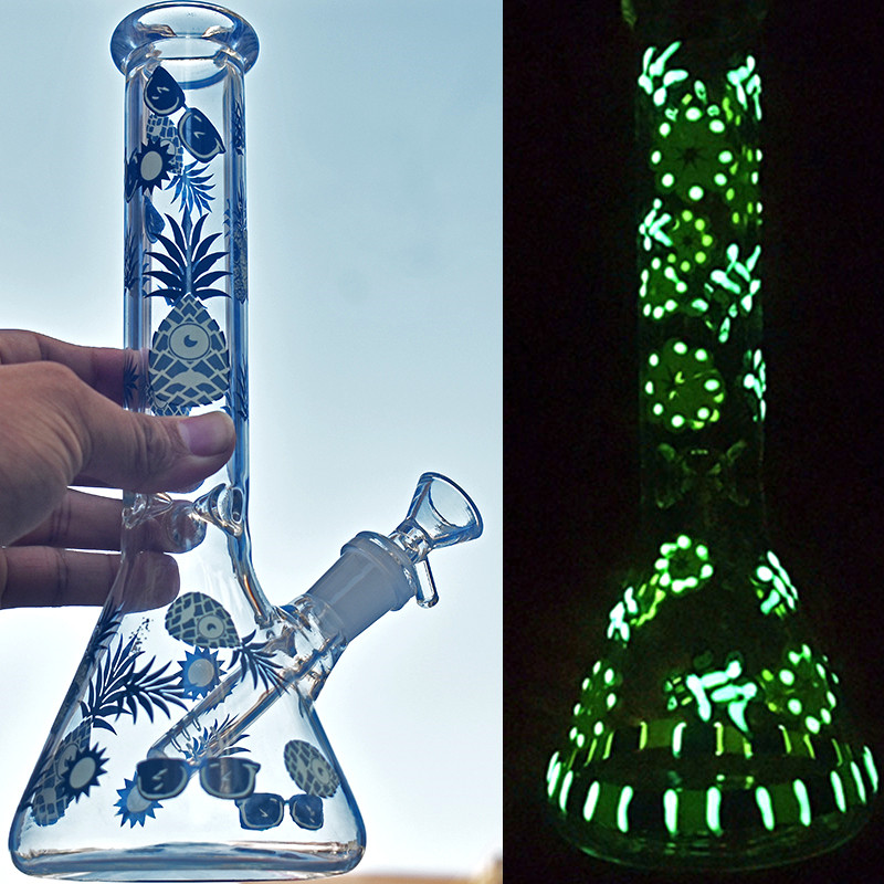

Hot popular Hitman bottom glass beaker bong glass 10.5inch Glow in the dark Ice water pipes 18.8mm dab oil rig bongs with bowl and oil pot