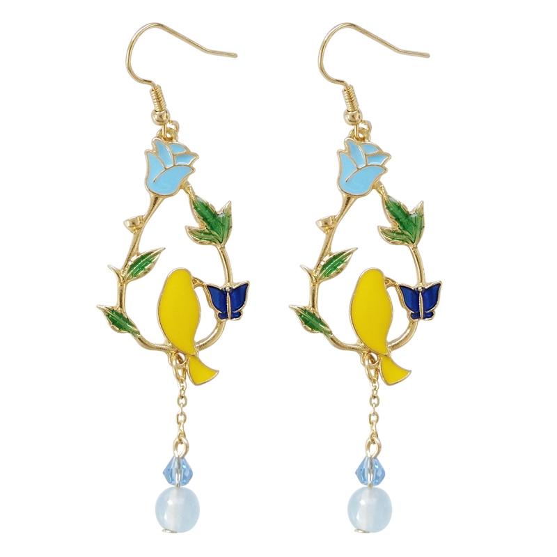 

Lovely drops of wreath leaves, birds, earrings, temperament, and crystal girls