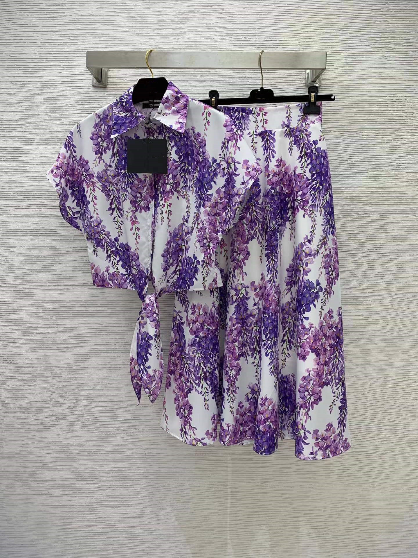 

Two Piece Dress 2022 Spring Summer Lapel Neck Short Sleeve Shirts And For Womens Fashion Print Skirts 2 Pieces Sets 0314-6, Picture color