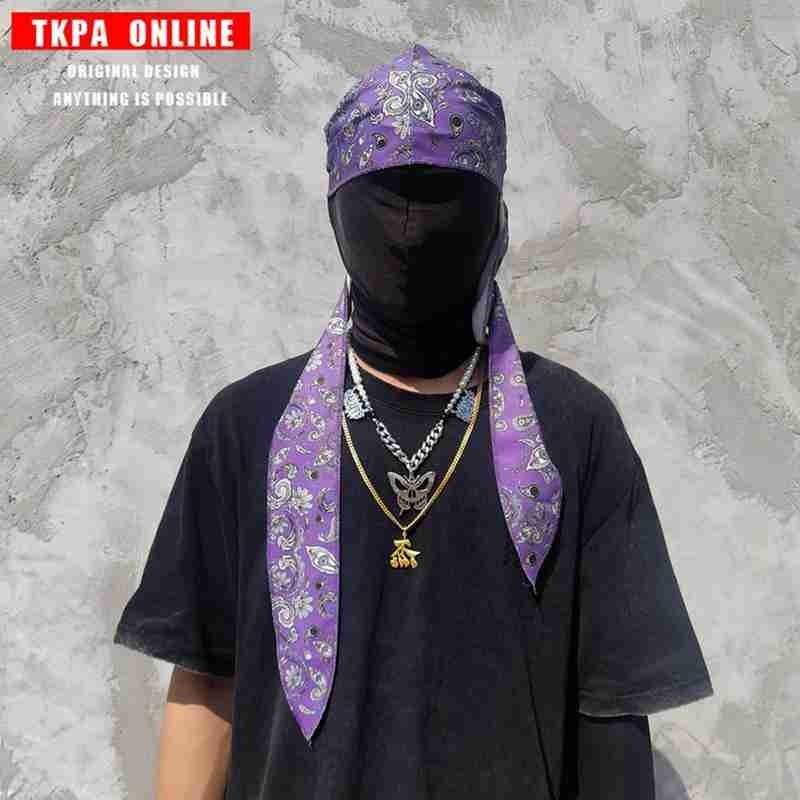 

Satin Men Cashew Flowers Cap Hip Hop Du Doo Rag Durag Turban Streetwear Bandana Headwear Long Hat Tie Down Tail Hair Accessories