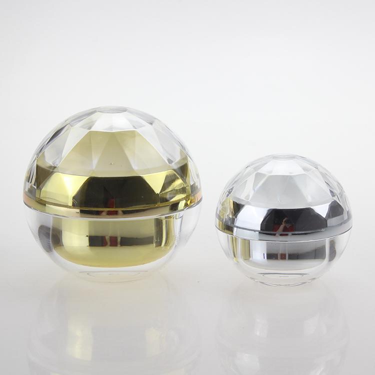 

Wholesale 30g ball shape acrylic plastic cosmetic jar gold and silver for cream hot sale
