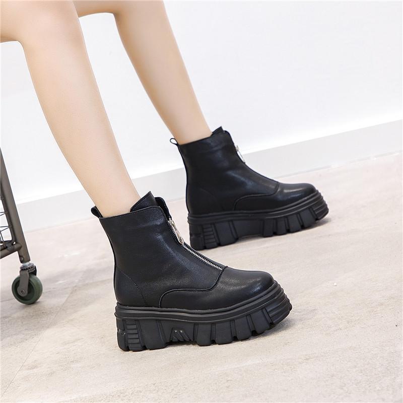 

Timalina Woman Boots Fashion Style Women Spring Autumn Platform Boots Ladies Chunky Shoes Round Toe Short Plush Square Heel1, Black