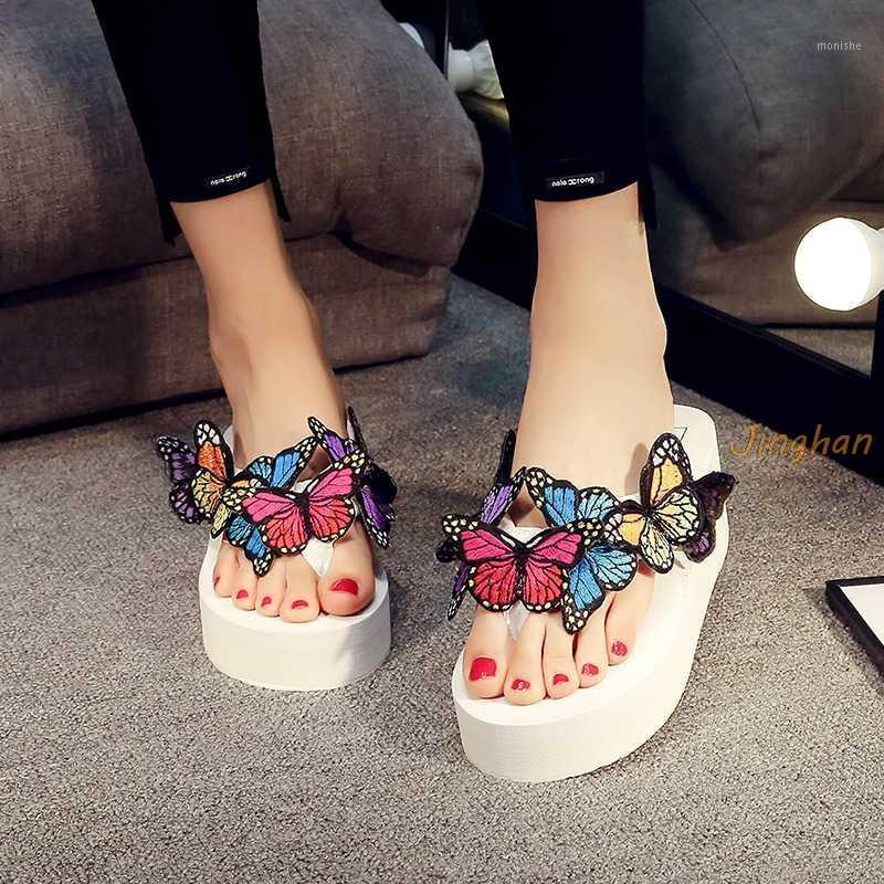 

Hotsale Summer Woman Slippers Platform Bath Slippers Wedge Beach Flip Flops Shoes Handwork Butterfly Slides For Women Size35-421, Black