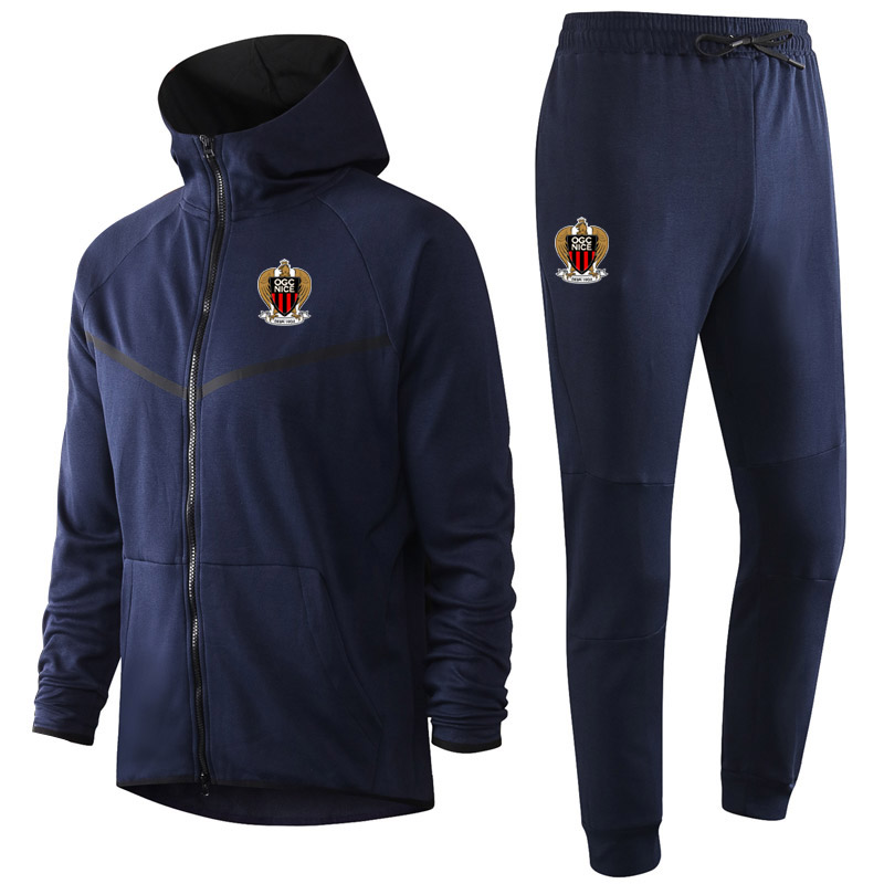 

2020 2021 OGC Nice adult Soccer Training Tracksuits kits Hooded football Training Suit Sets Survetement Maillots De Foot MenTracksuits, Gray