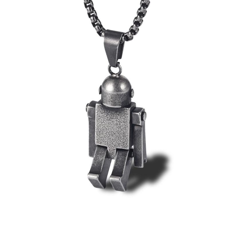 

Men Women Necklace Retro Move Robot Pendant Stainless Steel 24Inch Chain Link Jewelry For Party Festival