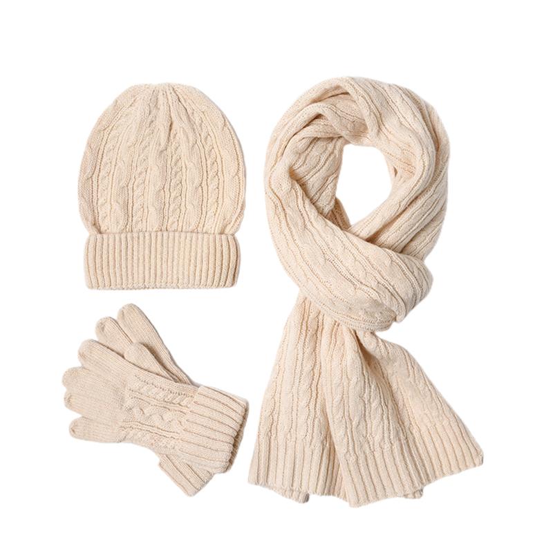 

Women Men Casual Winter Warm Cable Knit Snowboarding Scarf Glove Hat Set Windproof Skiing Solid Soft Daily Gift Outdoor Sports