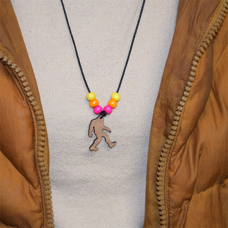 

customizable wood Bigfoot Sasquatch necklace Colored beads Jewelry Pendant Gift Souvenir