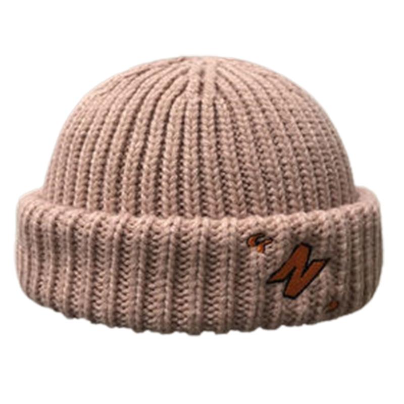 

Unisex Winter Knit Beanie Hat Candy Color Letter Embroidery Docker Skull Cap XX9D, Beige
