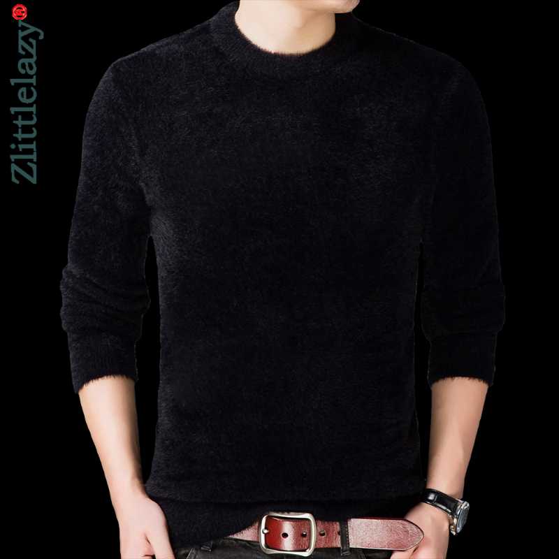

2020 casual knitted thick mink sweater men pullover clothing fashion solid clothes knit winter warm mens sweaters pullovers 1901, Black