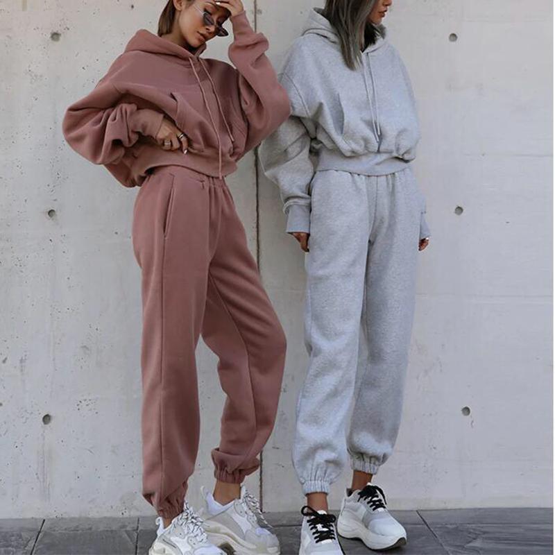 

Hooded Sweatshirt Women Oversized Hoodies Casual Tracksuits Loose Long Sleeve Pullover Blouse Sudadera Mujer Stacked Pants Set, Red