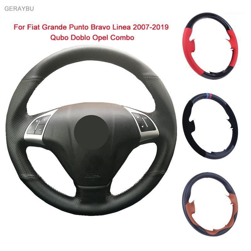 

Steering Wheel Covers GERAYBU Custom DIY Black Leather Hand-Sewn Car Cover For Grande Punto Bravo Linea Qubo Doblo Combo